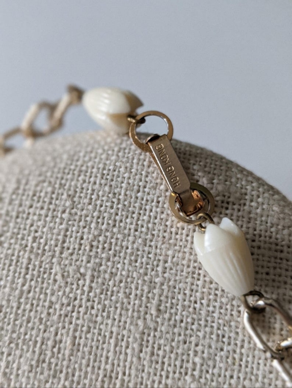 Vintage 1960s Cream + Green Celluloid Floral Cluster Drop Necklace - Picture 3 of 5